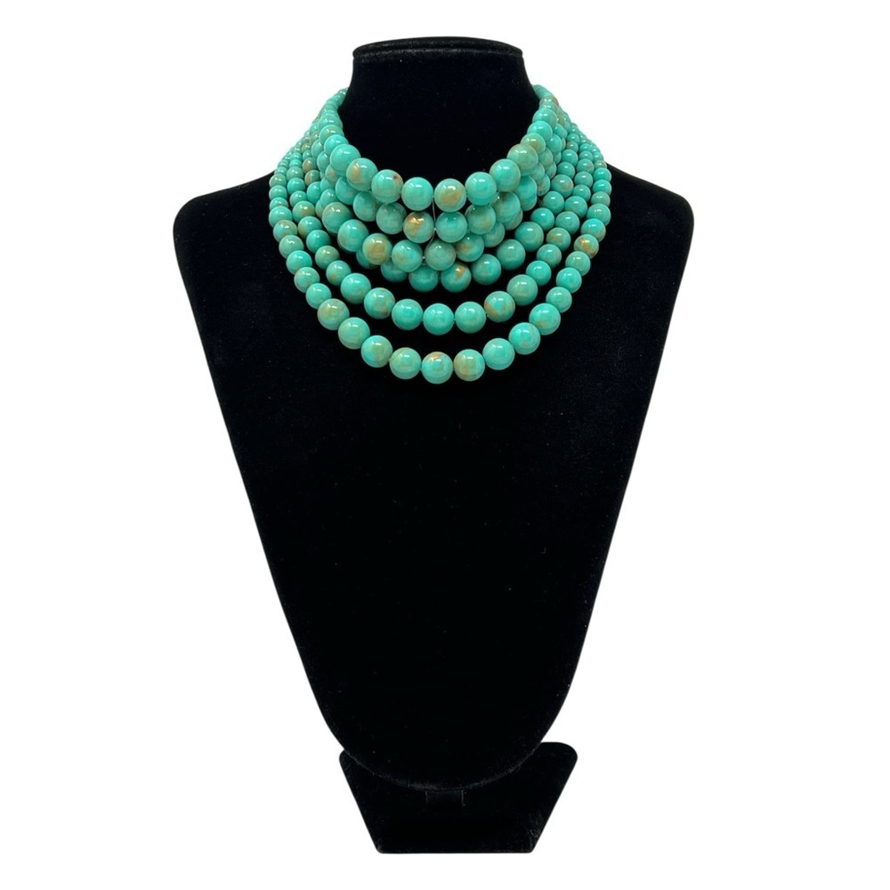 Women's Chunky Acrylic Beaded Multi-Layered Green & Gold Necklace